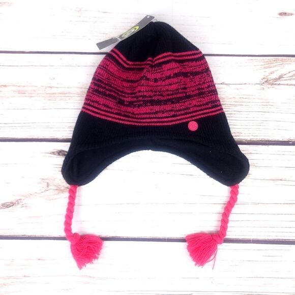 Champion Girls Pink Black Knit Fleece Lined Winter Hat - Picture 1 of 6